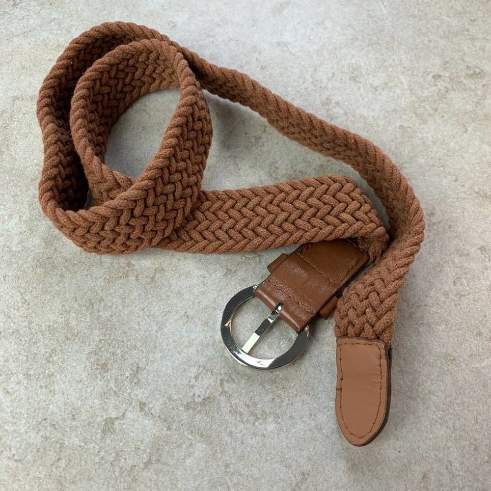 FAUX LEATHER + COTTON CANVAS Belt — Woven Brown - Picture 6 of 8